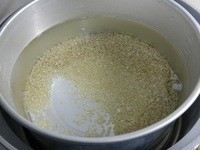糙米洗淨後放入電鍋，並加入約2000c.c.的水